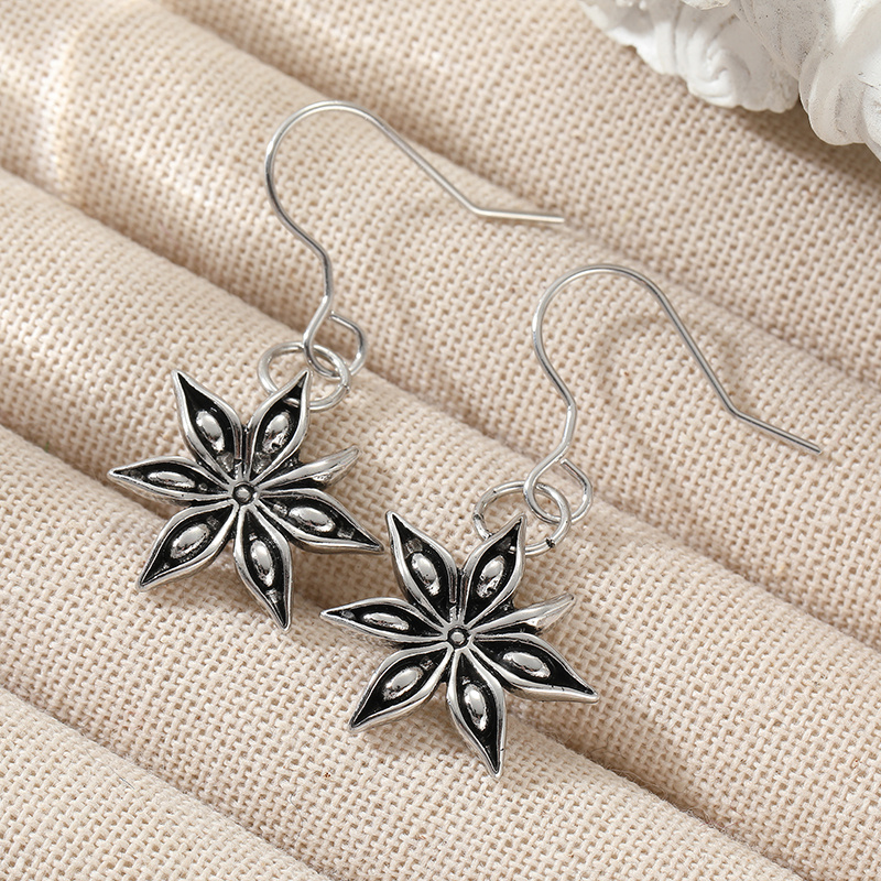 Vintage Silvery Octagonal Pendant Earrings, Bohemian Style
